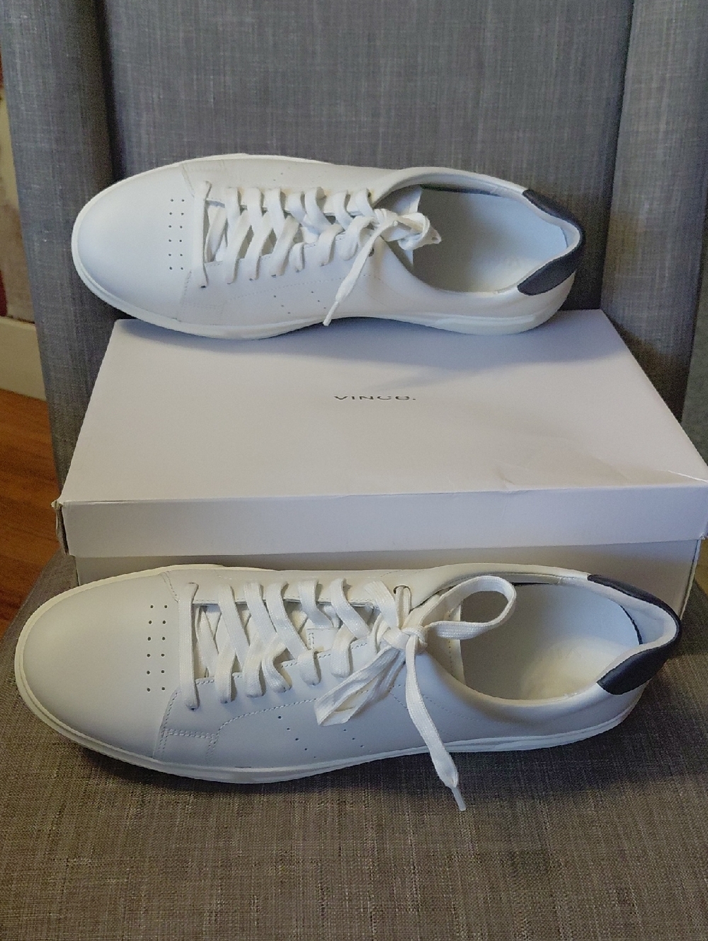 Vince Men's White Leather Lace-Up Sneakers with Black Heel Tab SIZE 13